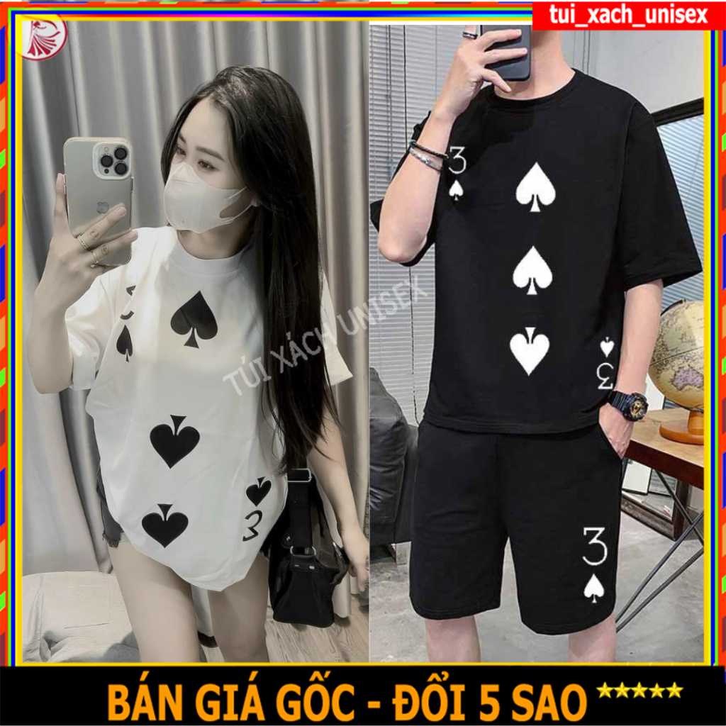 Bộ quần áo nam lá bài BA BÍCH ,bộ đồ đôi thể thao mặc nhà nữ phom rộng chất vải thun mè thoáng mát thấm hút - unisex SSL
