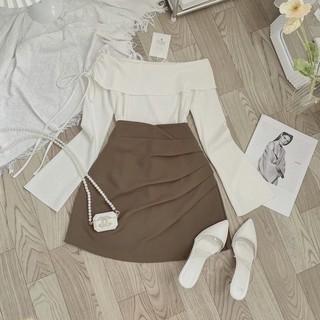 Áo lệch vai dài tay dây rút, áo tay loe sang trọng lịch sự -LYLYNA A47