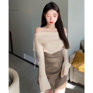 Áo lệch vai dài tay dây rút, áo tay loe sang trọng lịch sự -LYLYNA A47