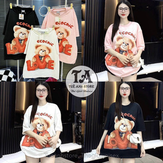 Áo Thun Cotton Nam Nữ Unisex Phom Rộng GẤU ECOCHIC LOVE Áo phông 3D Hàn Quốc phong cách độc lạ trẻ trung TUEANHSTORE