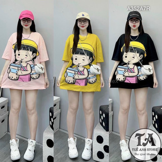 Áo Thun Tay Lỡ  Nam Nữ Unisex Phom Rộng CÔ GÁI TRÀ SỮA Áo phông 3D Hàn Quốc phong cách độc lạ trẻ trung TUEANHSTORE