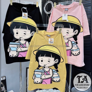 Áo Thun Tay Lỡ  Nam Nữ Unisex Phom Rộng CÔ GÁI TRÀ SỮA Áo phông 3D Hàn Quốc phong cách độc lạ trẻ trung TUEANHSTORE