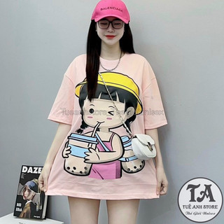 Áo Thun Tay Lỡ  Nam Nữ Unisex Phom Rộng CÔ GÁI TRÀ SỮA Áo phông 3D Hàn Quốc phong cách độc lạ trẻ trung TUEANHSTORE