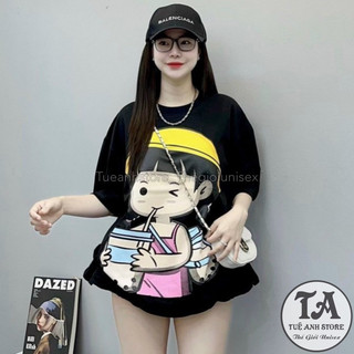 Áo Thun Tay Lỡ  Nam Nữ Unisex Phom Rộng CÔ GÁI TRÀ SỮA Áo phông 3D Hàn Quốc phong cách độc lạ trẻ trung TUEANHSTORE