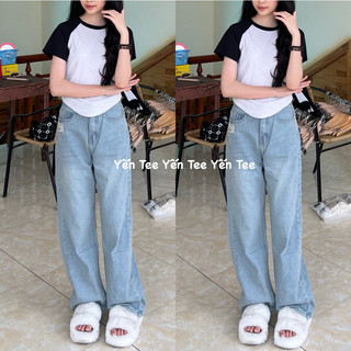 Quần jeans ống xuông màu bụi nhạt ,thiết kế xước túi nhẹ #0678