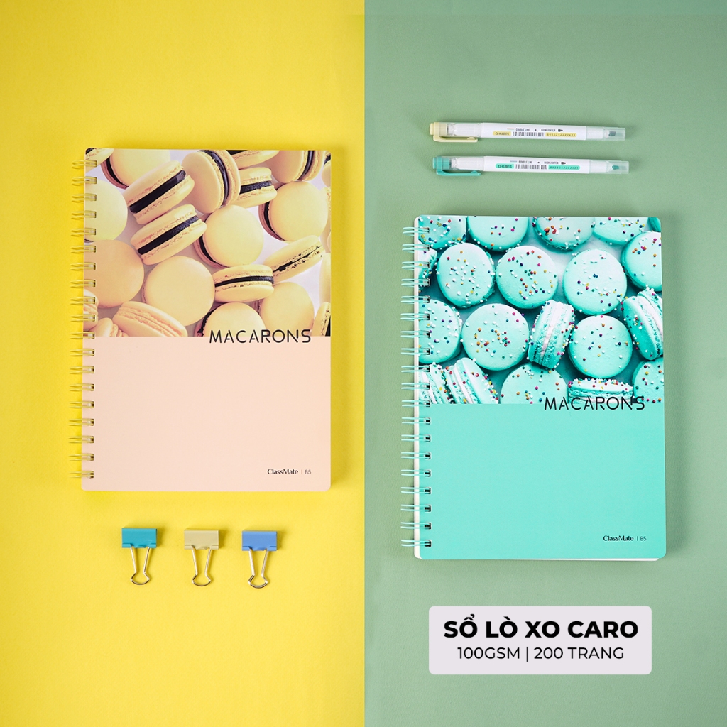 Sổ Tay Ghi Chép 180/200 Trang Classmate Sổ Lò Xo Kẻ Caro 100gsm Size B5/A5/A6/A7 Bìa Macarons Viết Calligraphy Trang Trí
