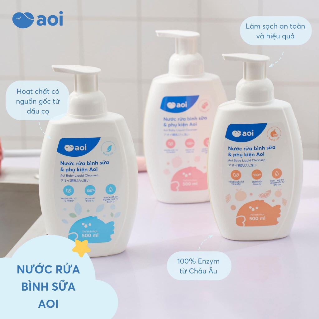 Nước rửa bình sữa Aoi 300–500ml – An toàn từ dầu cọ tự nhiên