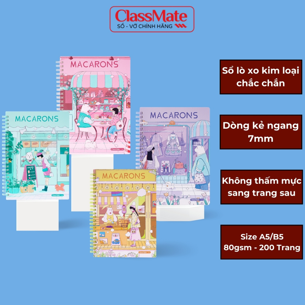 Sổ Lò Xo Kẻ Ngang 200 Trang Classmate Sổ Tay Ghi Chép 80gsm Sổ A5/B5 Macarons Girl Làm Bullet Journal Viết Nhật Ký, Plan