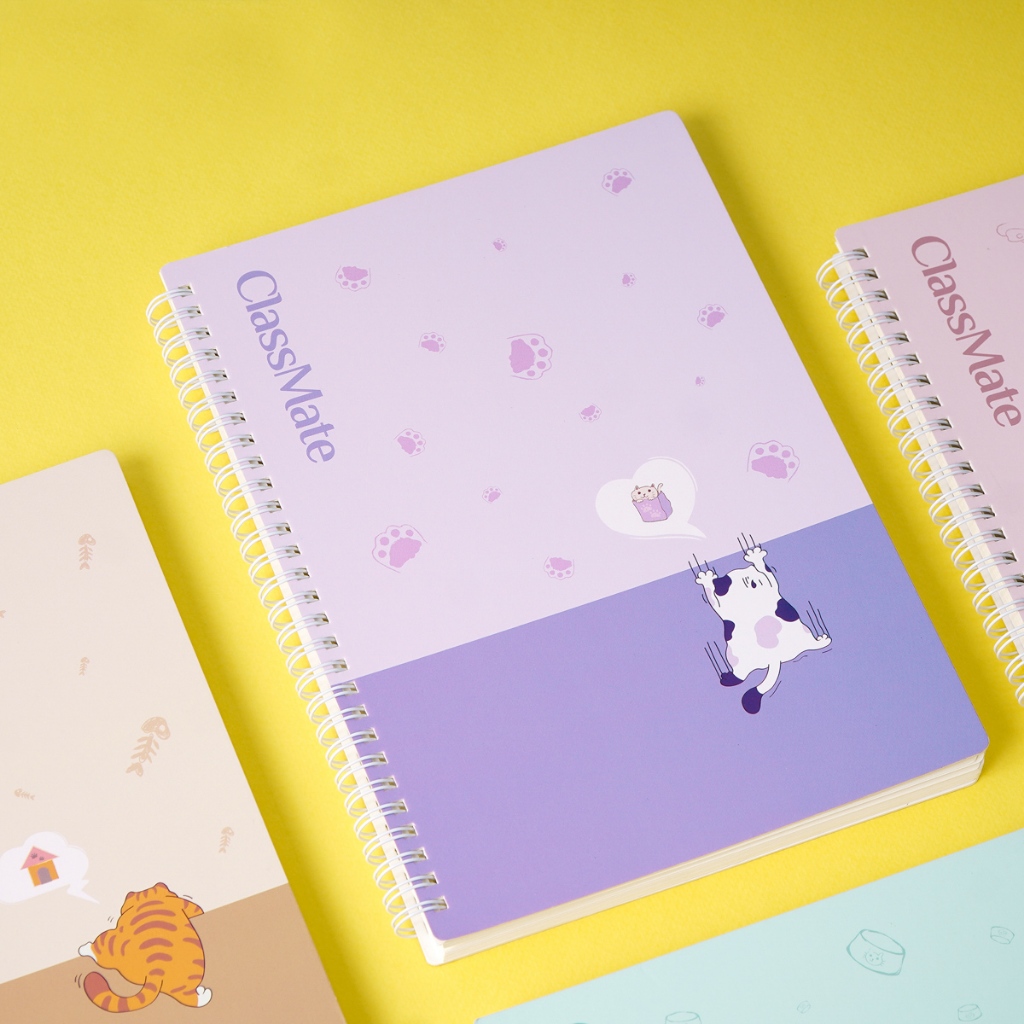 Sổ tay Ghi Chép Classmate Sổ Lò Xo Kẻ Ngang 180/200 Trang, 80GSM Khổ B5/A5/A6/A7 Lazzy Kitten Note Book Nhật Ký Planner