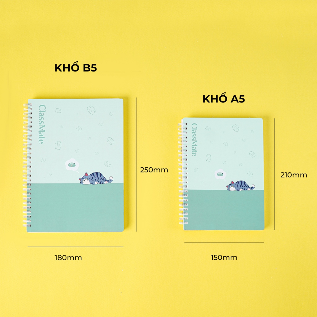 Sổ tay Ghi Chép Classmate Sổ Lò Xo Kẻ Ngang 180/200 Trang, 80GSM Khổ B5/A5/A6/A7 Lazzy Kitten Note Book Nhật Ký Planner