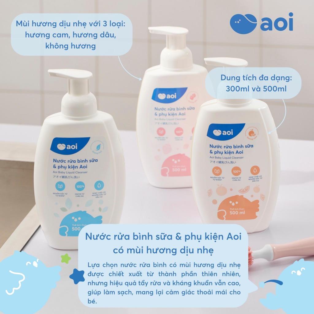 Nước rửa bình sữa Aoi 300–500ml – An toàn từ dầu cọ tự nhiên