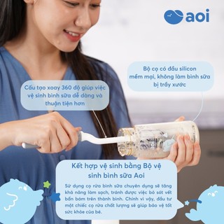 Bộ vệ sinh bình sữa Aoi – 2in1, cọ bình & cọ núm ty, chất liệu silicon mềm mại