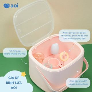 Giá úp bình sữa Aoi – Nhựa PP an toàn, nắp đậy trong suốt