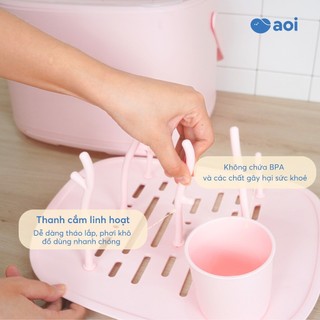 Giá úp bình sữa Aoi – Nhựa PP an toàn, nắp đậy trong suốt