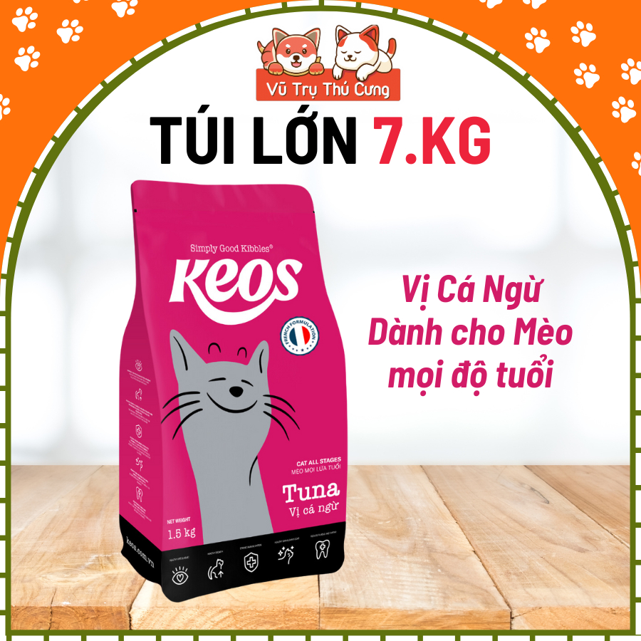 (7Kg) Thức Ăn Hạt Cho Mèo Keos Hỗ Trợ Tiết Niệu và Tiêu Búi Lông
