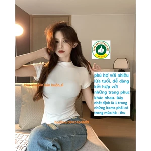 Áo nữ mùa HÈ-THU Gió Gân Cotton Slim Fit Thun Ngắn Tay Cổ Tròn Siêu Tôn Dáng-thoáng mát-mịn màng-