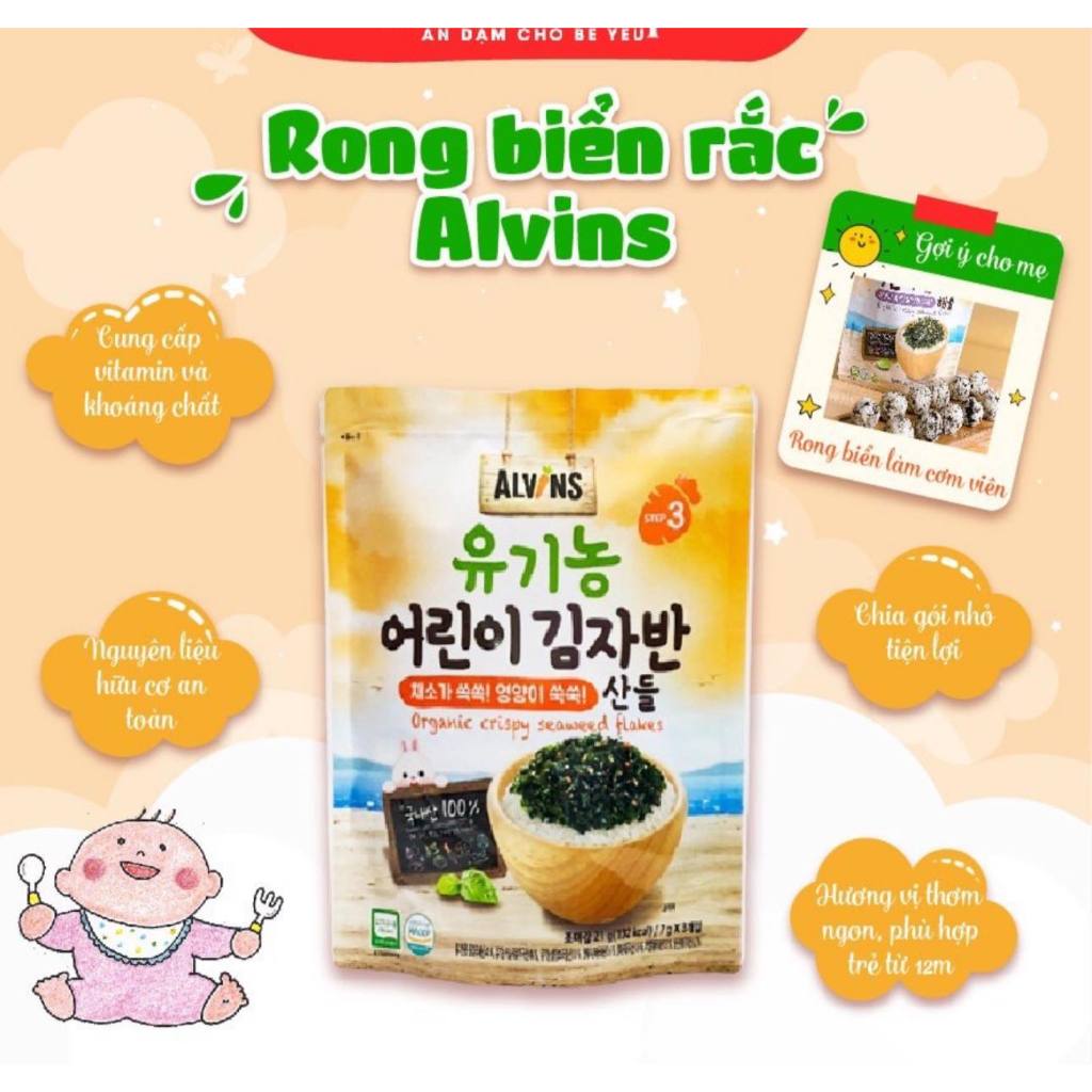 RONG BIỂN VỤN rắc cơm hữu cơ Alvins TÁCH MUỐI Hàn Quốc tibongstore