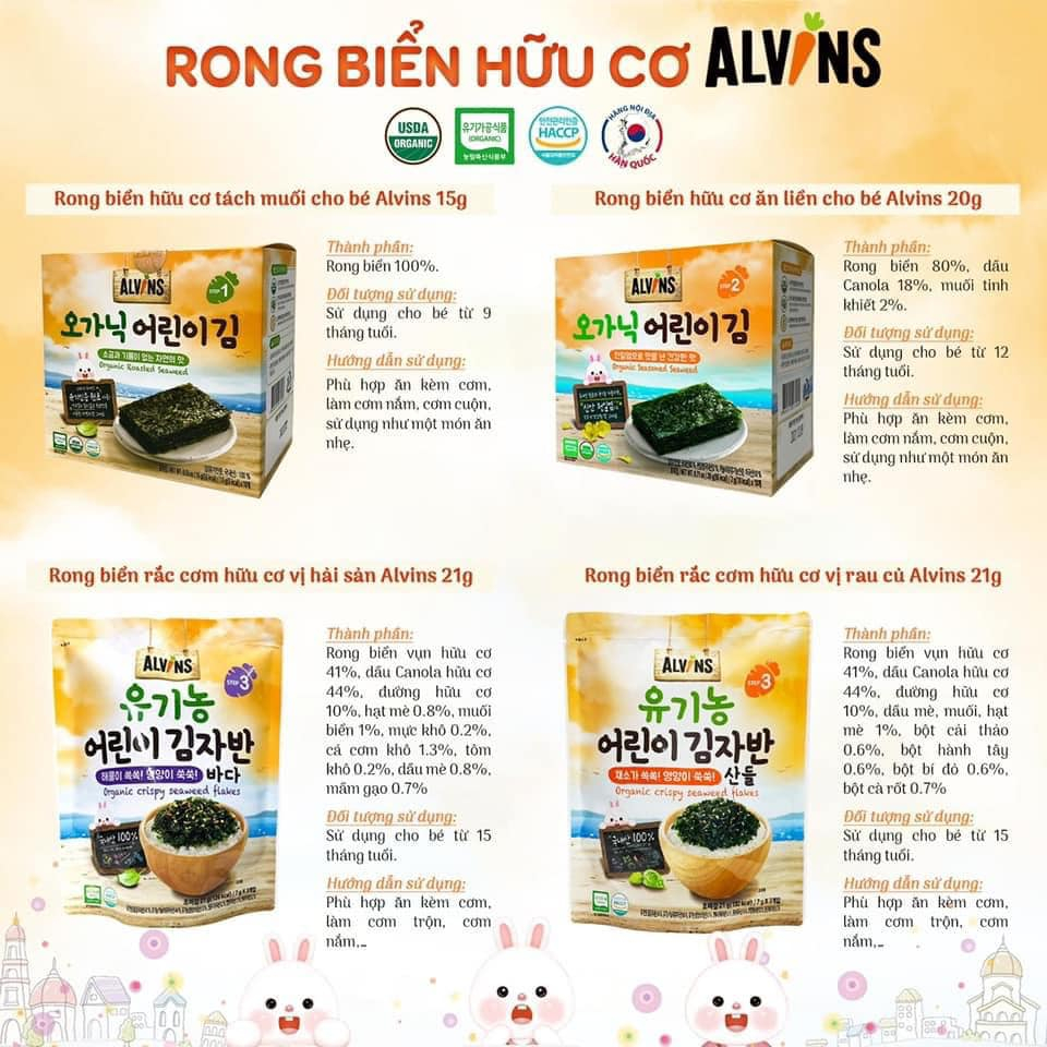 RONG BIỂN VỤN rắc cơm hữu cơ Alvins TÁCH MUỐI Hàn Quốc tibongstore