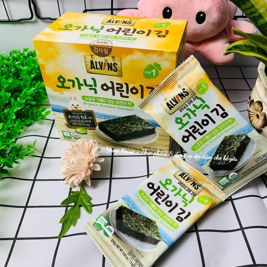[Hộp 10 Gói] Rong biển tách muối/ ăn liền hữu cơ cho bé Hàn Quốc Alvins tibongstore