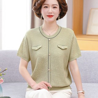 Áo thun ngắn tay dáng rộng mùa hè mới của mẹ, áo thun mùa hè nữ trung niên 40 tuổi