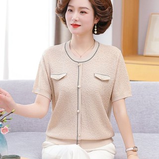 Áo thun ngắn tay dáng rộng mùa hè mới của mẹ, áo thun mùa hè nữ trung niên 40 tuổi
