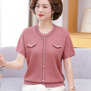 Áo thun ngắn tay dáng rộng mùa hè mới của mẹ, áo thun mùa hè nữ trung niên 40 tuổi
