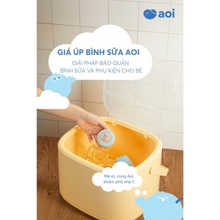 Giá úp bình sữa Aoi – Nhựa PP an toàn, nắp đậy trong suốt