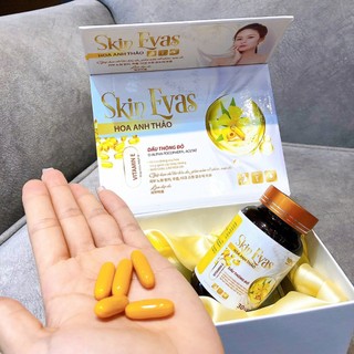 Tinh dầu hoa anh thảo SKIN EVAS, viên uống cải thiện nội tiết tố nữ, hỗ trợ làm đẹp da, ngăn ngừa lão hóa da, hộp 30v