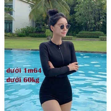 Đồ bơi nữ tay dài No93 đồ bơi liền thân nữ bộ bơi dài tay nữ bikini kín đáo dễ thương khóa kéo đồ bơi nữ màu đen