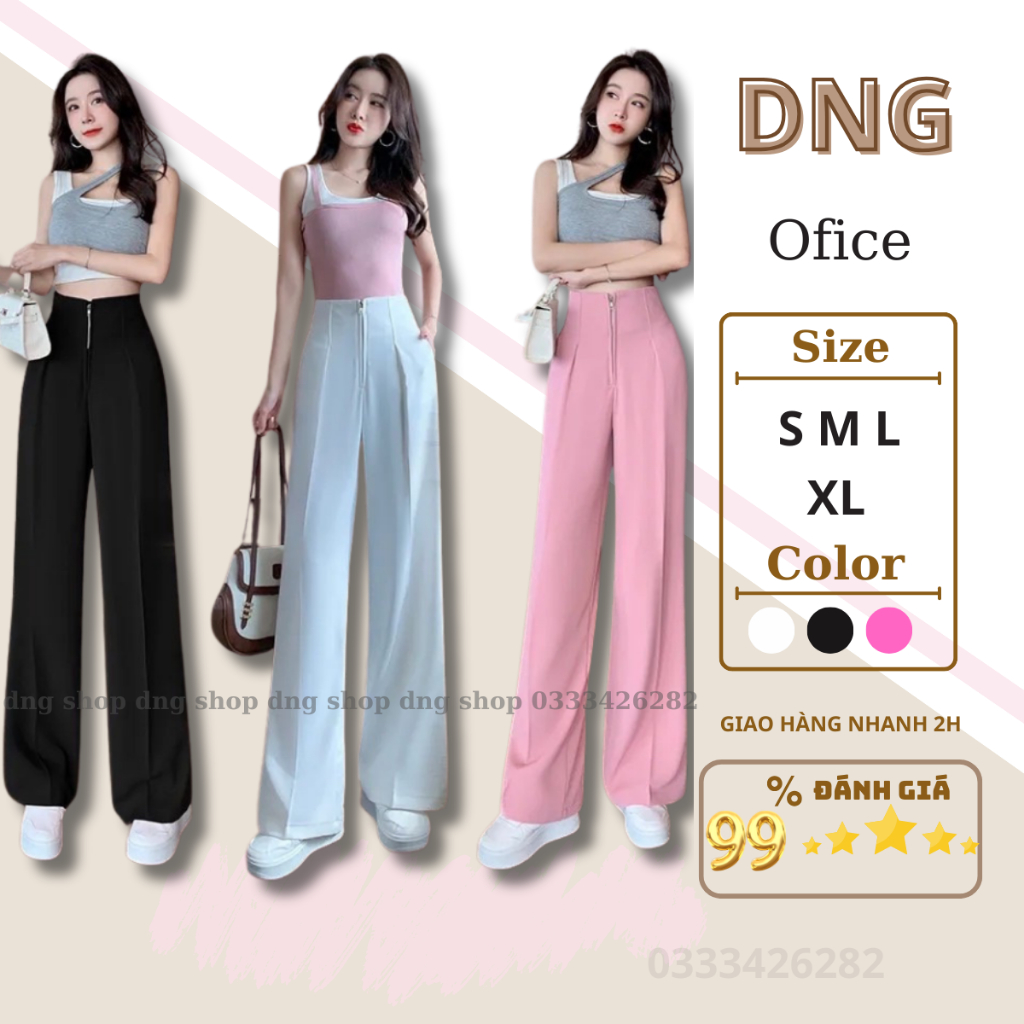 QUẦN Suông ỐNG RỘNG NỮ ĐẸP Lưng CẠP CAO Gen Bụng Khóa Trước,QUầN TÂY Âu DÀI ống Đứng CHẤT RUBY CAO CẤP MÀU ĐEN DNG