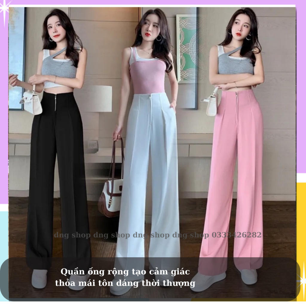 QUẦN Suông ỐNG RỘNG NỮ ĐẸP Lưng CẠP CAO Gen Bụng Khóa Trước,QUầN TÂY Âu DÀI ống Đứng CHẤT RUBY CAO CẤP MÀU ĐEN DNG