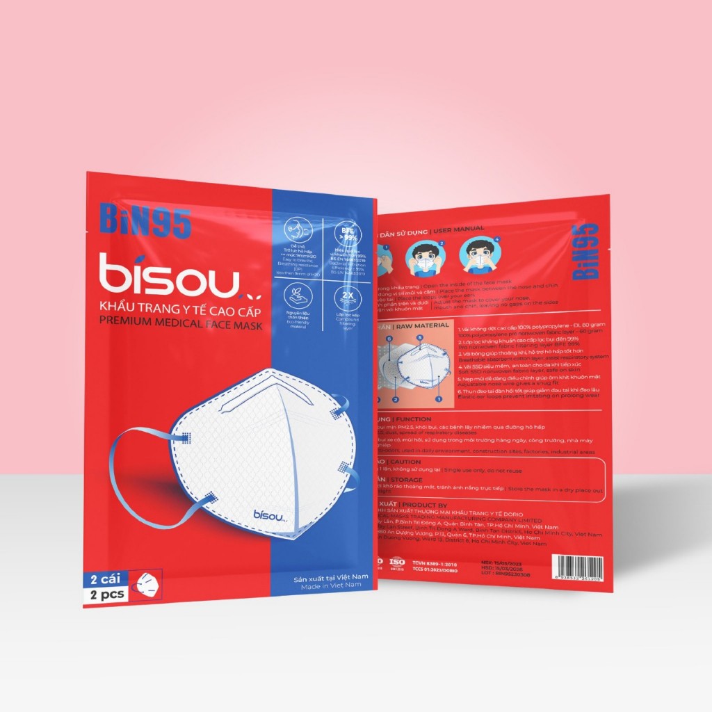Combo 10 túi khẩu trang cao cấp BiN95 5 lớp hiệu BISOU