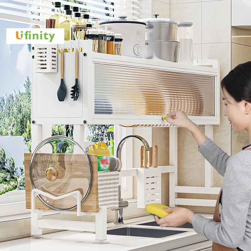 Lifinity Kệ Để Chén Đĩa-Kệ Tủ Nhà Bếp Có Nắp Đậy Thông Minh Trên Bồn Rửa Bát 2 Tầng
