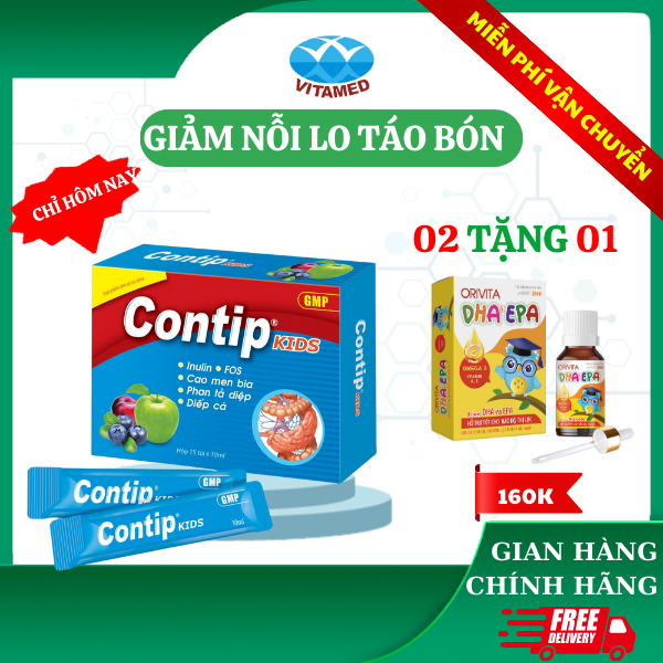 CONTIP KIDS - Bổ Sung Chất Xơ, Hỗ Trợ Nhuận Tràng, Thông Tiện, Giảm Táo Bón Hộp 15 Gói