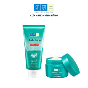 Combo làm sạch, dưỡng ẩm cho da dầu mụn, da nhạy cảm Hada Labo Acne Care Calming (Sữa rửa mặt 80g + Kem dưỡng 50g)