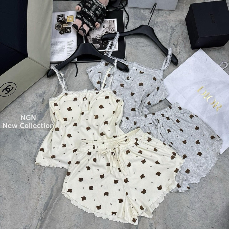 Set bộ ngủ 2 dây chất thun gân mát có đệm ngực hàng L1 A126