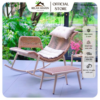 Ghế bập bênh cánh én thư giãn kèm đôn để chân decor ban công sân vườn quán cafe phòng khách sang trọng/Relax Haven HCM
