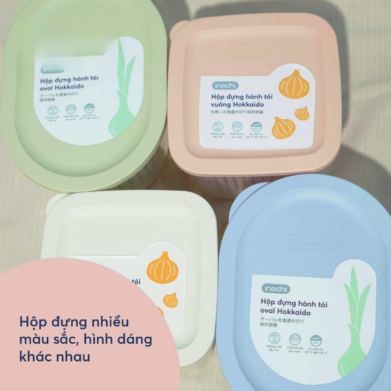 Hộp đựng hành, tỏi, ớt Hokkaido - INOCHI đa dạng màu sắc, hình tròn,vuông và oval