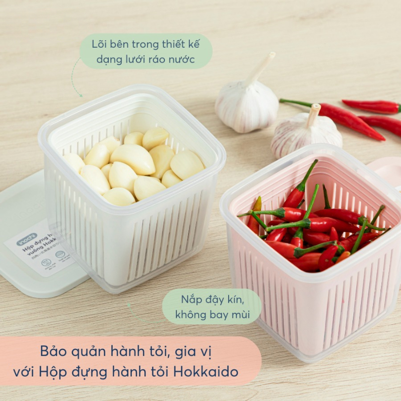 Hộp đựng hành, tỏi, ớt Hokkaido - INOCHI đa dạng màu sắc, hình tròn,vuông và oval