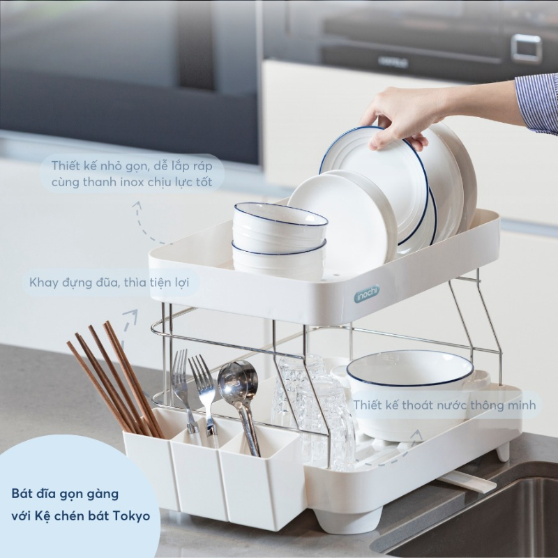 Kệ chén bát có nắp và kệ chén bát 2 tầng đa năng - INOCHI (tiêu chuẩn Nhật Bản)