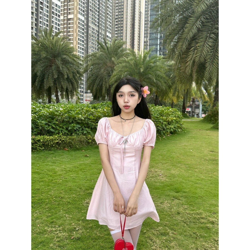 Đầm Cổ Vuông Nhún Ngực OLARI Tay Bồng - OL477 | Shopee Việt Nam