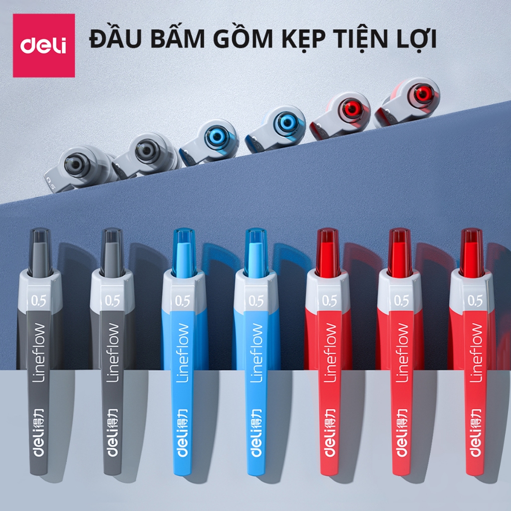 Ảnh Bút Gel Bấm Deli Bi Nước Mực Xanh/Đen/Đỏ Cho Văn Phòng Học Sinh Ngòi 0.5mm - Mực Đều Chữ Đẹp - Có Ngòi Thay Thế 3