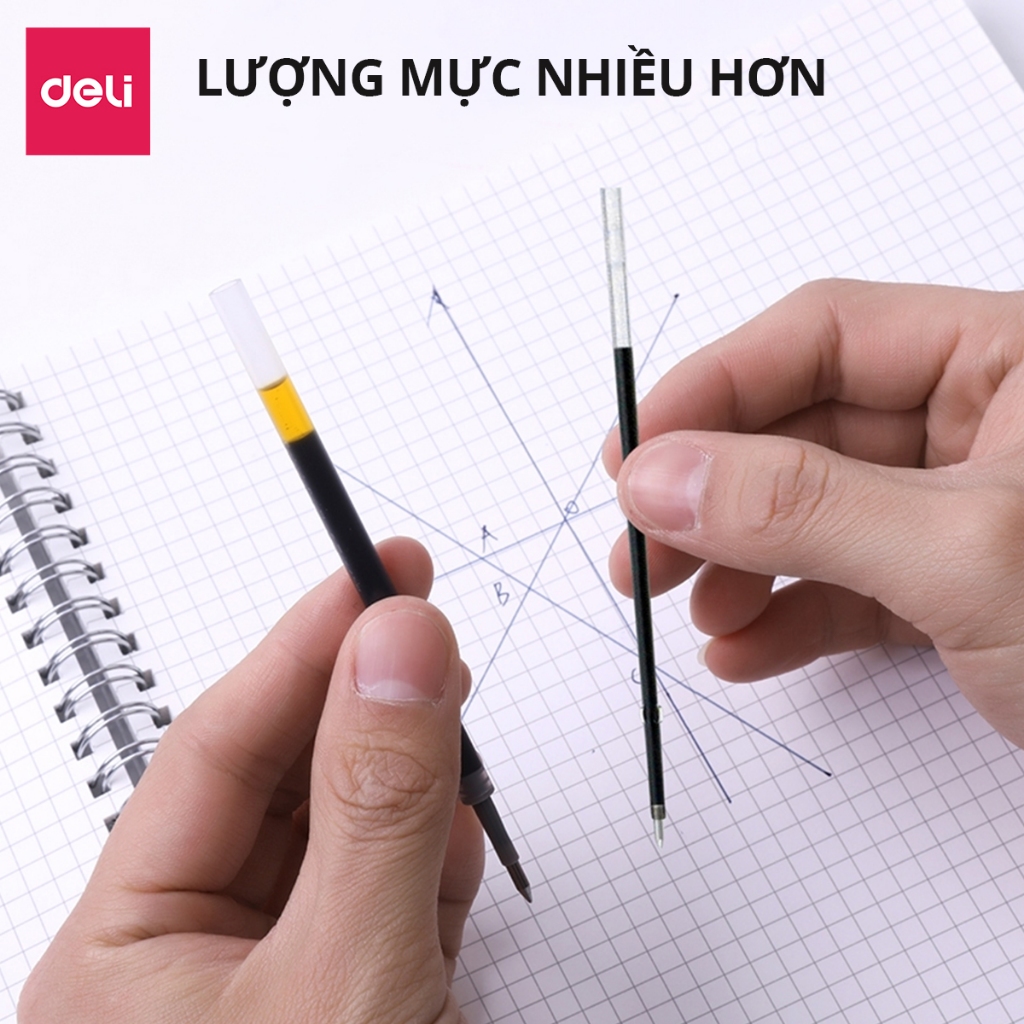 Ảnh Bút Gel Bấm Deli Bi Nước Mực Xanh/Đen/Đỏ Cho Văn Phòng Học Sinh Ngòi 0.5mm - Mực Đều Chữ Đẹp - Có Ngòi Thay Thế 4