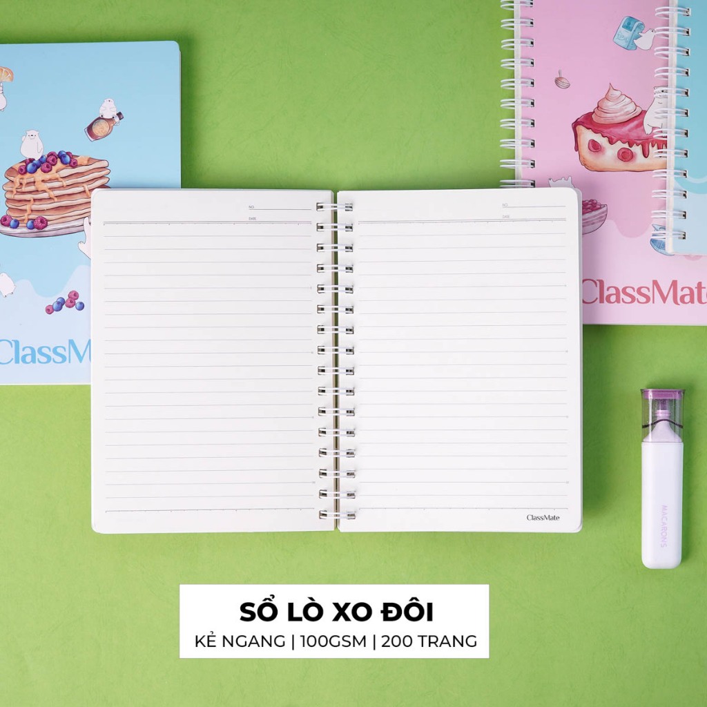 Sổ Lò Xo Kẻ Ngang 200 Trang Classmate Sổ Tay Ghi Chép A5/B5, 100gsm Bìa Bánh Ngọt Sổ Nhật Ký, Planner, Bullet Journal