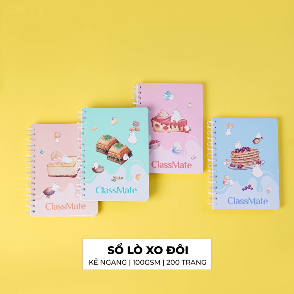 Sổ Lò Xo Kẻ Ngang 200 Trang Classmate Sổ Tay Ghi Chép A5/B5, 100gsm Bìa Bánh Ngọt Sổ Nhật Ký, Planner, Bullet Journal
