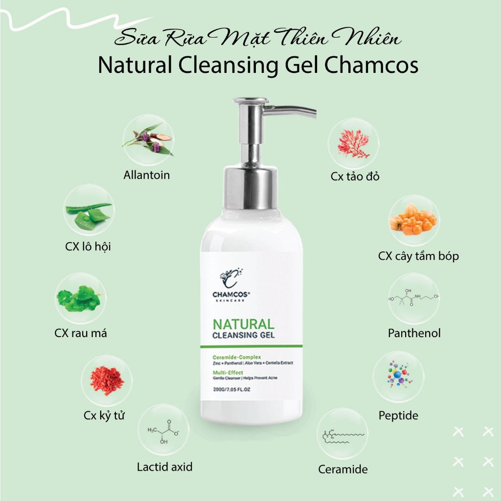 Sữa Rửa Mặt NATURAL CLEANSING GEL CHAMCOS 200g  làm sạch dưỡng ẩm da