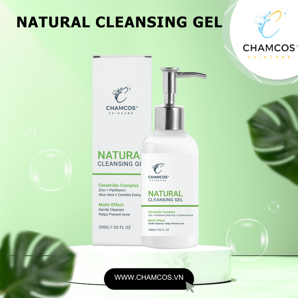 Sữa Rửa Mặt NATURAL CLEANSING GEL CHAMCOS 200g  làm sạch dưỡng ẩm da