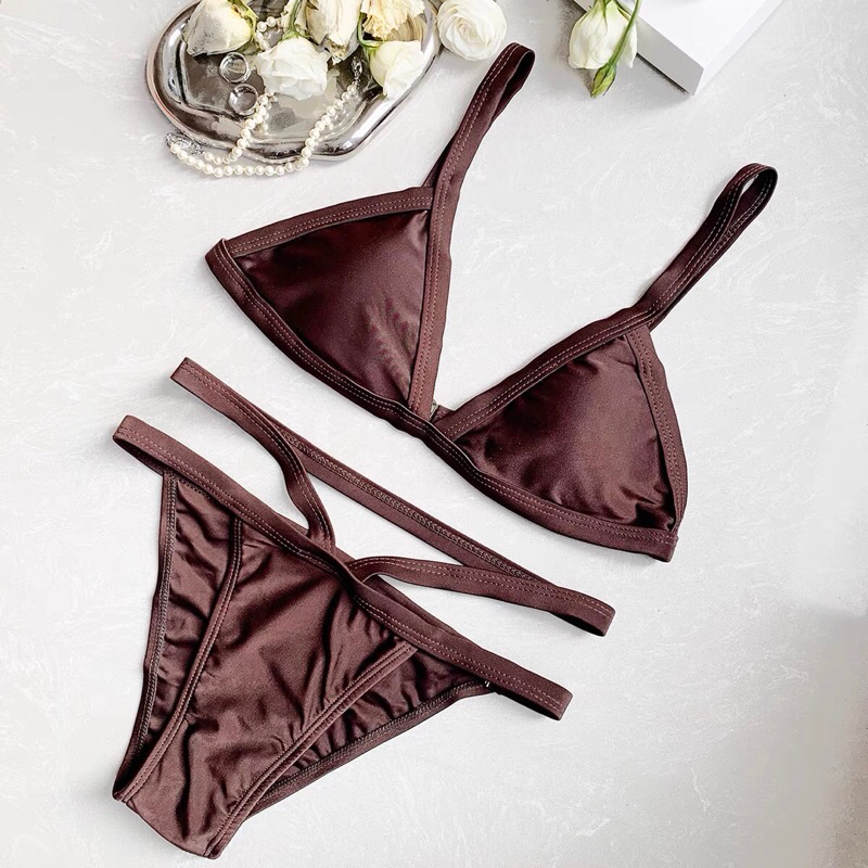 Brown Bikini | Đồ Bơi Hai Mảng Dây Chéo Màu Trơn Sexy Quyến Rũ 🧉