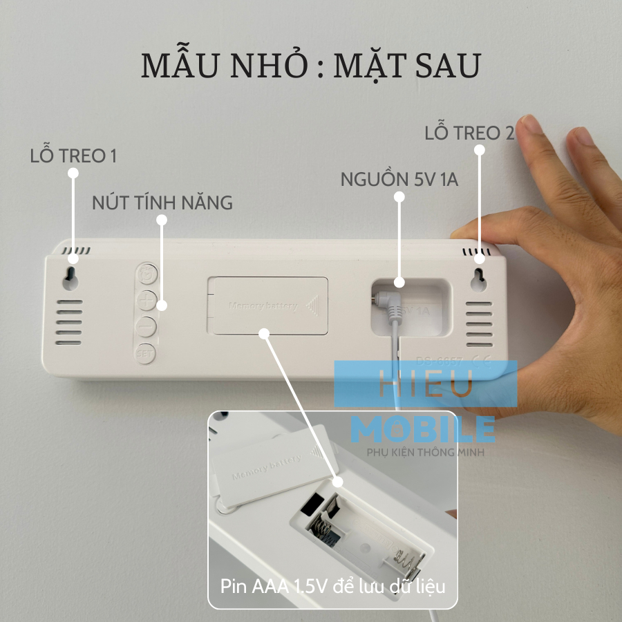 Đồng hồ điện tử màn hình LED hiện đại hình chữ nhật có thứ tuần, ngày, tháng nhiệt độ, độ ẩm dùng treo tường, để bàn