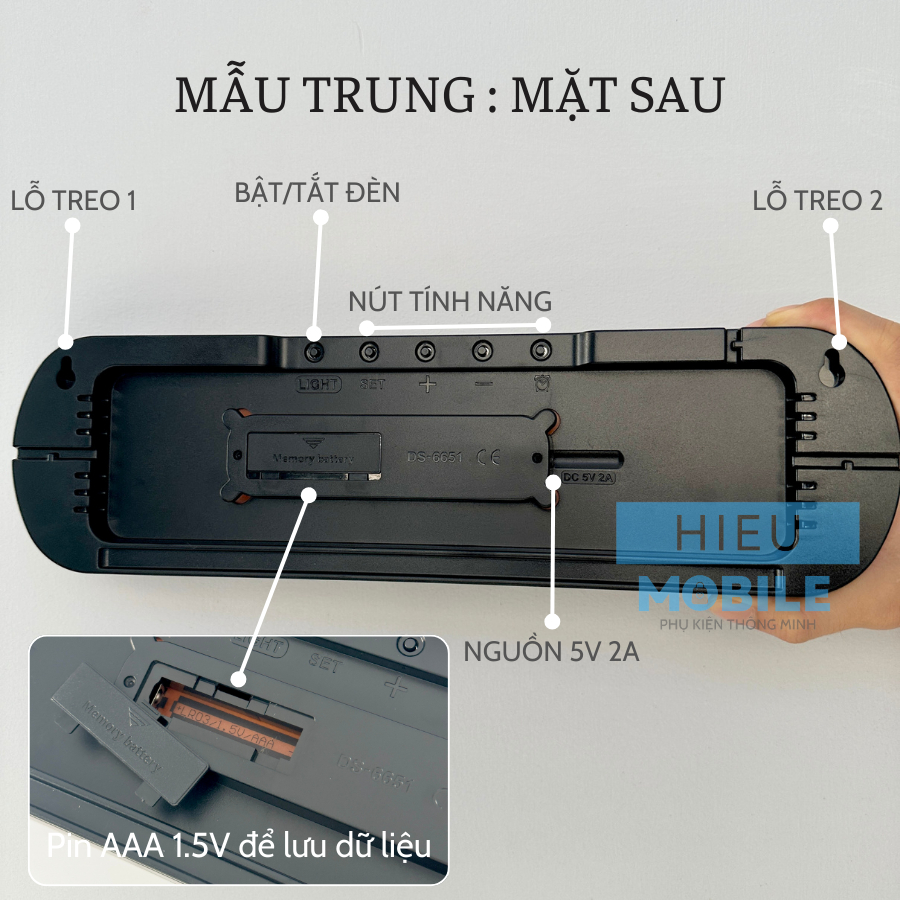 Đồng hồ điện tử màn hình LED hiện đại hình chữ nhật có thứ tuần, ngày, tháng nhiệt độ, độ ẩm dùng treo tường, để bàn
